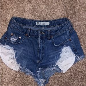 Topshop distressed denim shorts